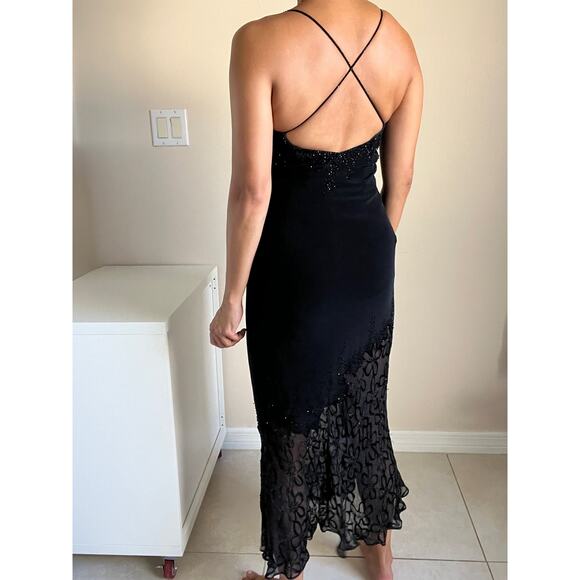Cache Black Lace Beaded Crisscross Back Evening Formal Mermaid Dress Size 2 - Picture 15 of 15